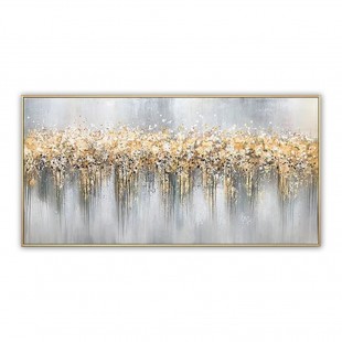 Golden Symphony-Textured abstract Canvas Painting in Gold & Gray for Modern Interiors