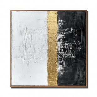Golden Trio-Black White Gold abstract Oil Painting - Textured Modern Wall Art, Luxury Minimalist Decor for Living Room & Bedroom