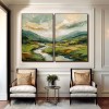 Golden Valley – abstract Landscape Diptych Painting, Textured Canvas Wall Art for Modern Interiors