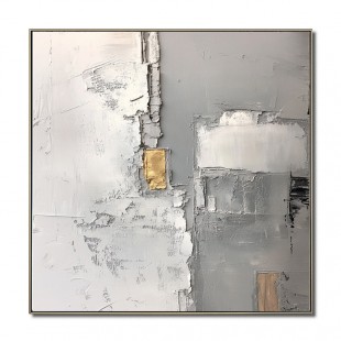 Golden Veil: Minimalist abstract Wall Art in Grey, White & Gold - Textured Decor, Elegant Accent for Modern Luxury Homes