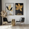Golden Whispers-Set of 2 Gold Flower Paintings - Luxury Gold and Black abstract Wall Art for Home Decoration