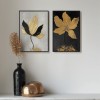 Golden Whispers-Set of 2 Gold Flower Paintings - Luxury Gold and Black abstract Wall Art for Home Decoration