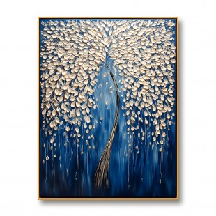 Golden Willow - Textured abstract tree Oil Painting