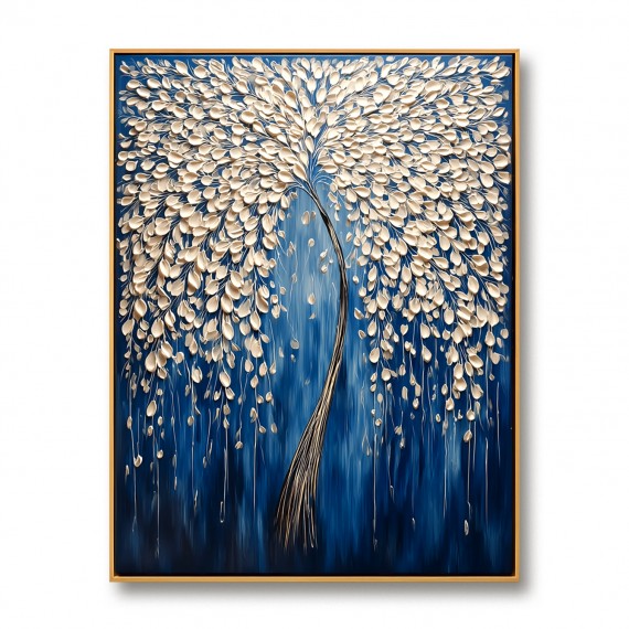 Golden Willow - Textured abstract tree Oil Painting
