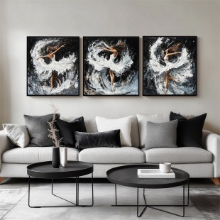 Grace in Motion: Ballet Triptych,3 - Panel abstract Dancer & Water Splash Triptych Art