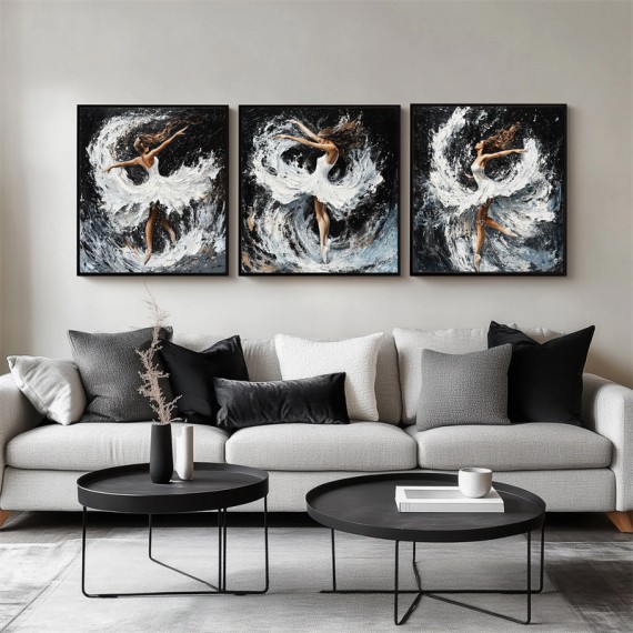 Grace in Motion: Ballet Triptych,3 - Panel abstract Dancer & Water Splash Triptych Art
