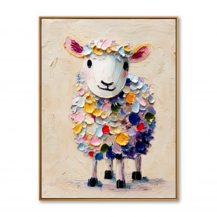 Hand-Painted Colorful Sheep Wall Art – Textured Animal Canvas Painting for Modern Homes