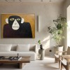 Hand-Painted Monkey Wall Art, Minimalist Animal Canvas Painting for Modern Home Decor