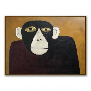 Hand-Painted Monkey Wall Art, Minimalist Animal Canvas Painting for Modern Home Decor