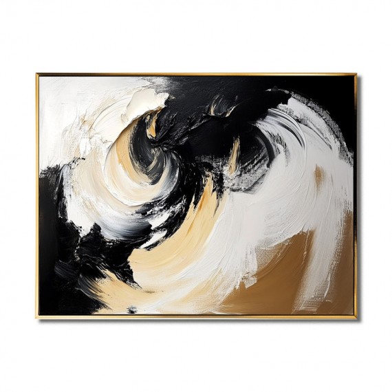 Handmade Black White Gold abstract Swirl Oil Painting - Textured Wall Art