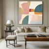 Harmonic Horizons-abstract Geometric Oil Painting with Soft Muted Colors , Modern Wall Art for Living Room & Bedroom Home Decoration
