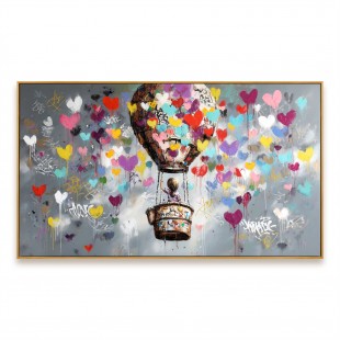 Heartbound Ascent – Colorful Graffiti Hot Air Balloon Wall Art
