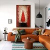 Inferno Fir - Red abstract Christmas tree Oil Painting on Canvas, Textured Modern Holiday Wall Art
