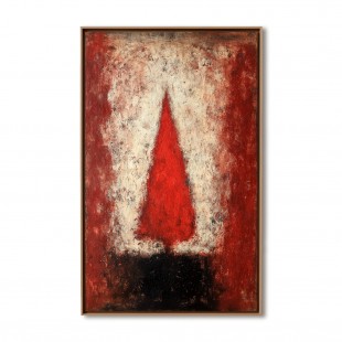 Inferno Fir - Red abstract Christmas tree Oil Painting on Canvas, Textured Modern Holiday Wall Art