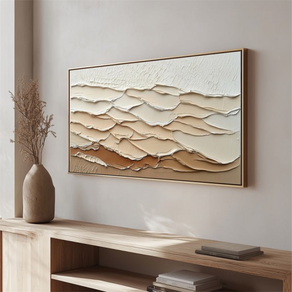 Layered Earth Tones Artwork: Impasto Textured Wave abstract Wall Art - Brown Beige Hues, Stylish Accent for Contemporary Homes