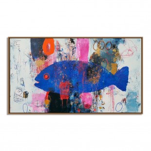Midnight Current — abstract Blue Fish Oil Painting, Expressionist Textured Wall Art