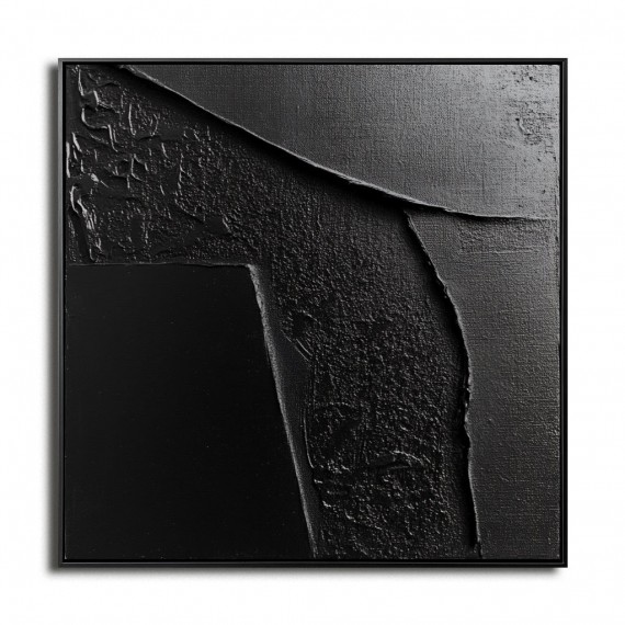 Midnight Tides:Black Textured abstract Oil Painting - Minimalist Geometric Wall Art, Modern Decor for Contemporary Interiors