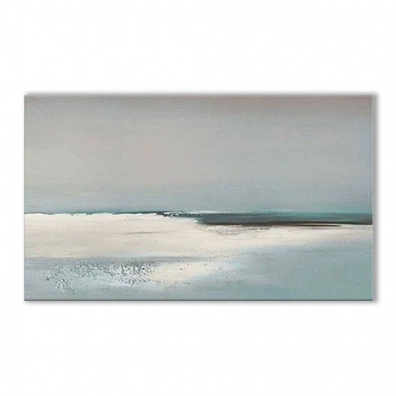 Minimalist Seaside Oil Painting: Calm Blue Tones Wall Decor