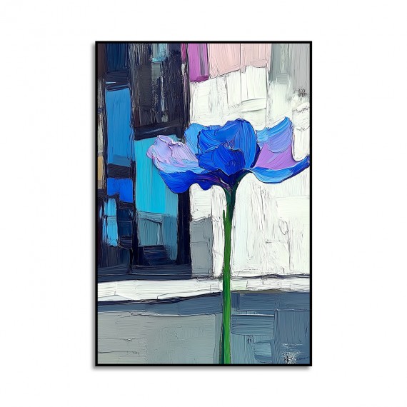 Modern Bloom - Blue abstract Flower Painting Thick Textured Minimalist Wall Art