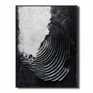 Monochrome Echoes : Contemporary Circular abstract Wall Art in Impasto Style - Black & White Decor