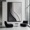 Monochrome Flow Texture Art-Framed 3D Textured Black White abstract Wall Art - Minimalist Curved Line Decor