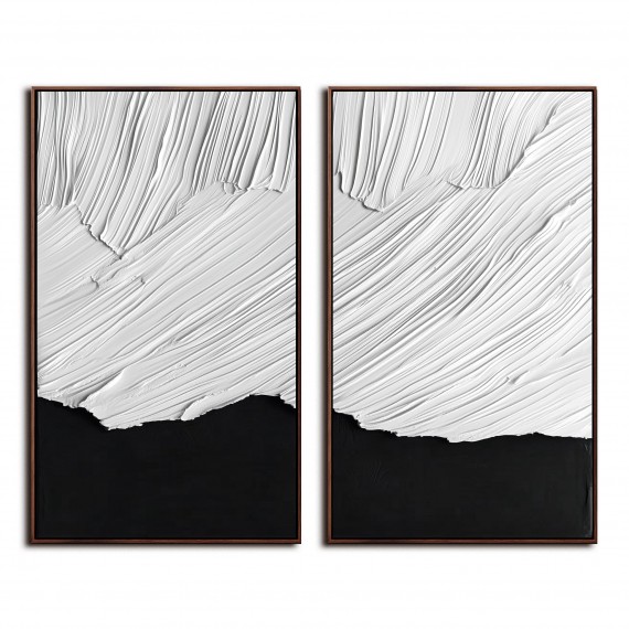 Monochrome Harmony: Large Black & White abstract Diptych Art - Minimalist Wall Decor for Modern Spaces