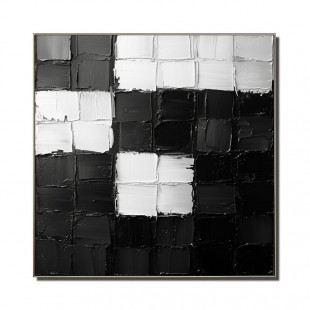 Monochrome Harmony: Textured Black & White Geometric abstract Art - Minimalist Wall Decor, Edgy Accent for Modern Interiors