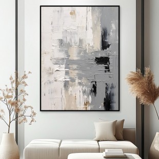 Monochrome Reflections-Black, White & Grey Textured Painting for Modern Interiors
