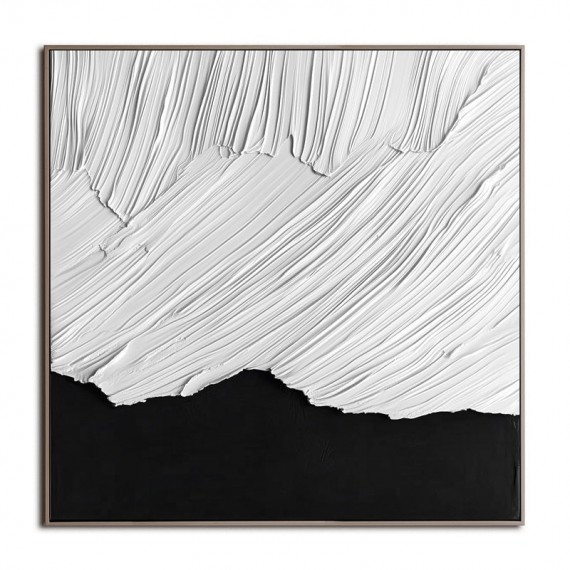 Monochrome Ridge Flow: Textured Black & White abstract Oil Painting - Minimalist Wall Art, Modern Decor for Contemporary Interiors