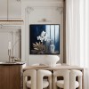 Moonlit Stillness - Modern Blue Gold Floral Still Life Painting Square abstract Wall Art