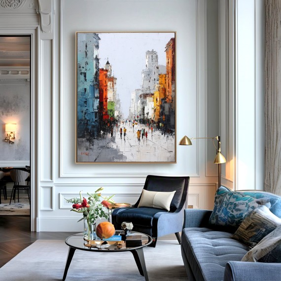 Morning Avenue – Hand-Painted abstract City Street Oil Painting on Canvas