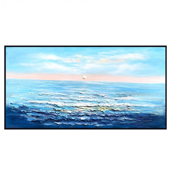 Morning Tide – Ocean Blue Textured Ocean Sunrise Wall Art