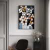 Mosaic Bloom - Textured Floral abstract Art Beige and Orange Blossoms on Black Canvas