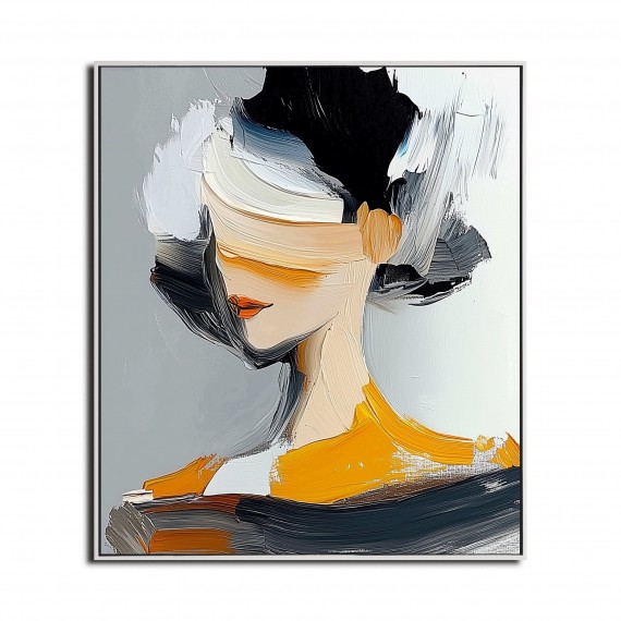 Muted Muse – abstract Textured Woman Portrait Canvas for Modern Wall Art Decor