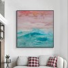 Mystic Sunset-abstract Ocean Wave Wall Art, Pastel Sky & Teal Sea Painting for Home Decoration