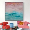 Mystic Sunset-abstract Ocean Wave Wall Art, Pastel Sky & Teal Sea Painting for Home Decoration