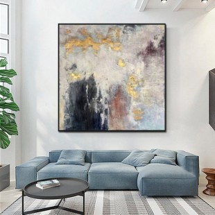 Nebula-abstract Space Painting with Metallic Gold for Modern Interiors