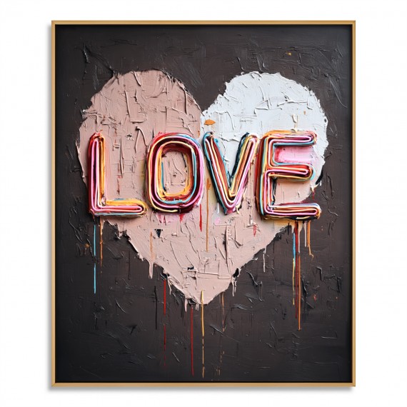 Neon Love Pulse – Hand-Painted Textured Love Wall Art for Modern Home Decor