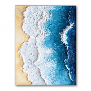 Ocean Edge: Textured Coastal Ocean Wave & Beach Oil Painting | Home Wall Decor Art