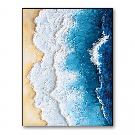 Ocean Edge: Textured Coastal Ocean Wave & Beach Oil Painting | Home Wall Decor Art
