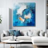 Ocean Rhythm -Textured abstract Geometric Circular Oil Painting - Blue, Orange and White Modern Wall Art for Home Decoration