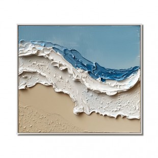 Ocean Serenity Waves: Blue White abstract Seaside Wave Artwork - Impasto Textured Wall Decor, Stylish Accent for Modern Homes