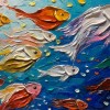 Ocean's Jewels – Colorful Fish Textured abstract Painting