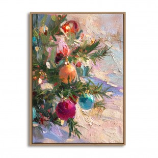 Ornaments of Joy - Christmas tree Ornament Oil Painting, Festive Textured Canvas Wall Art