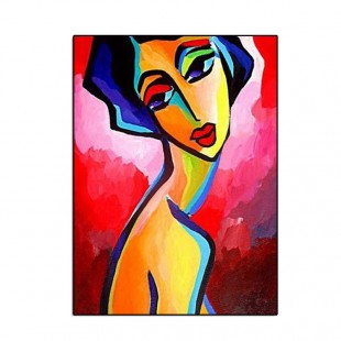 Over My Shoulder-Colorful abstract Portrait Oil Painting for Modern Decor