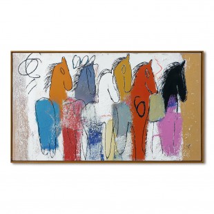 Parade of Colors — abstract Horse Oil Painting, Naive Art Textured Wall Art