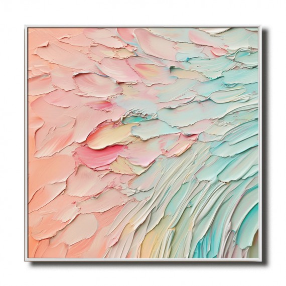 Pastel Dreams-Impasto Textured abstract Wall Art - Pastel Pink Teal Gradient, Calming Modern Decor for Bedroom