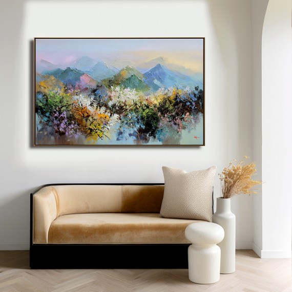 Pastel Horizons – abstract Mountain Landscape Canvas Impressionist Vibrant Scenic Art- Colorful Mountain Landscape Oil Painting for Home Decoration