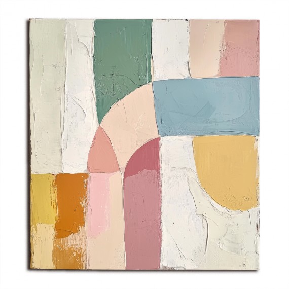 Pastel Mosaic-Textured abstract Wall Art - Soft Pastel Geometric Color Blocks for Modern Home Decor
