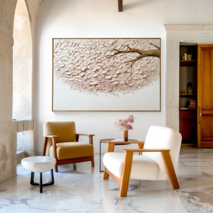 Petal Drift – Hand-Painted Textured Floral Branch Wall Art for Minimalist Home Decor
